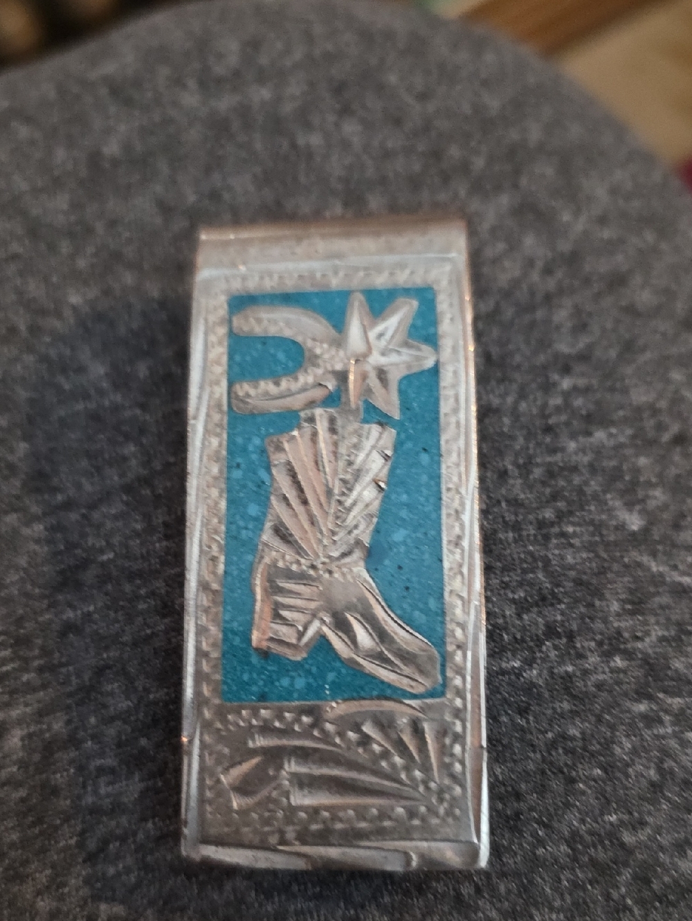 Silver and Teal Men's Money Clip